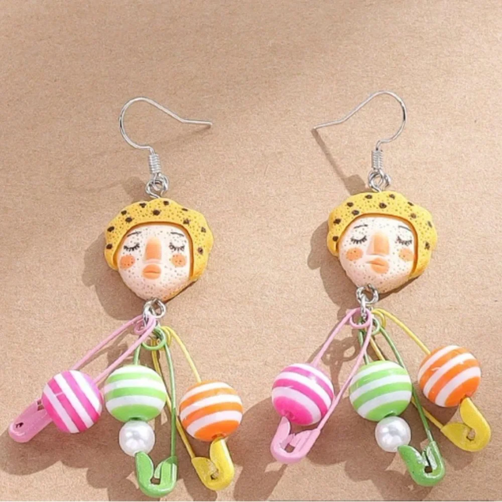 Circus Clown Blonde Boy Safety Pin Festival Carnival Fairground Nostalgic Dangle